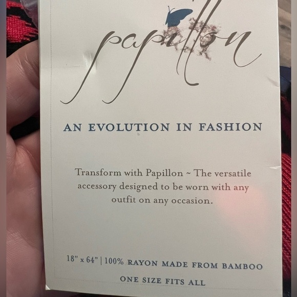 Papillon NWT scene weaver red and black rayon scarf or Shae - Picture 6 of 7